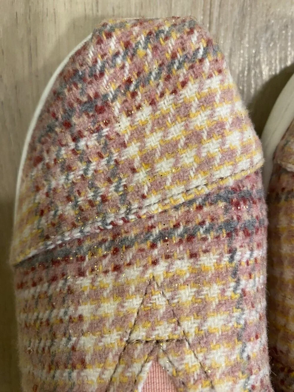 TOMS Kids Alpargata Slip On Shoes Pink Tweed Glitter Plaid Size 2.5